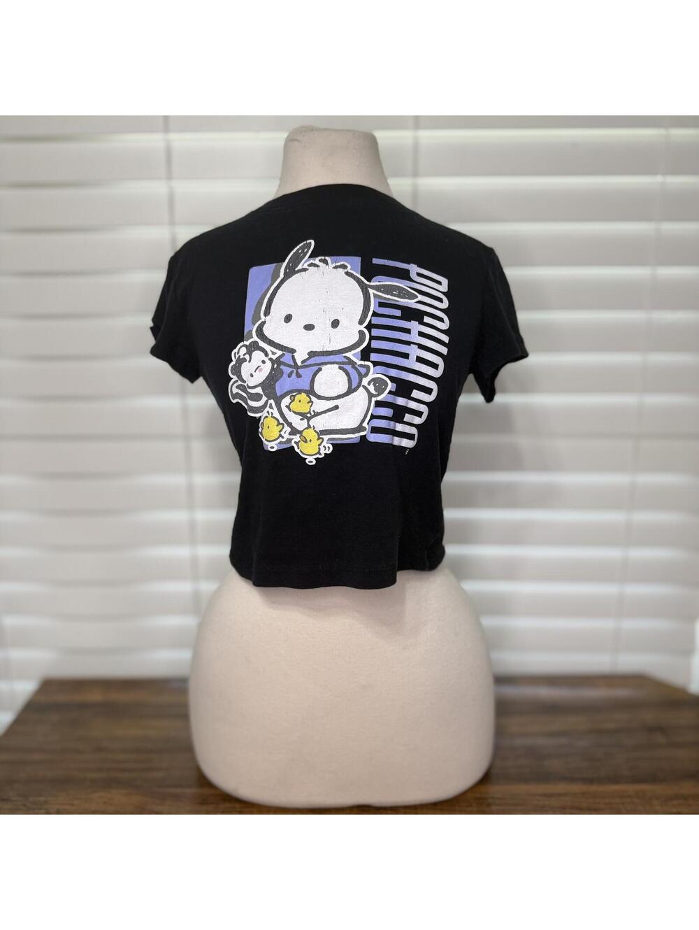 Pochacco Sanrio Black Cropped Graphic T-Shirt Size S